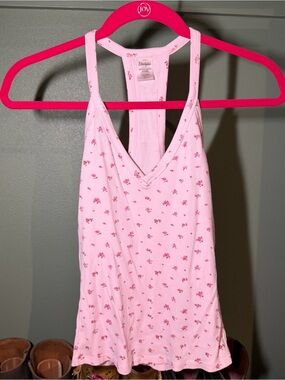 Pink Floral Ribbed Racerback Tank Top